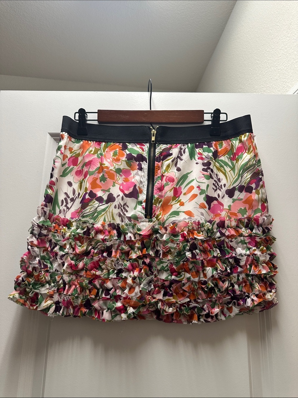 Costa Blanca Floral Ruffle Mini Skirt - Pink, Orange, Green, Purple, Black - Picture 2 of 3